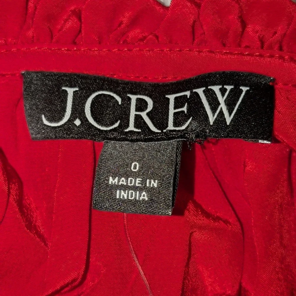 J.Crew CN519 Red Lace Trim Pintuck Ruffle Blouse‎ Top Size 0 NWT  $98